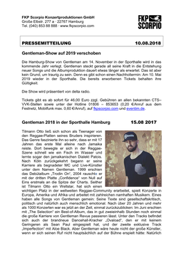 PRESSEMITTEILUNG 10.08.2018 Gentleman-Show Auf 2019