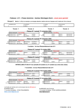 Plateaux U11 - Phase Automne - Secteur Montagne Nord - Jouer Pour Grandir