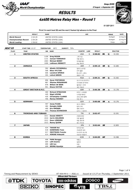 RESULTS 4X400 Metres Relay Men - Round 1