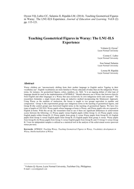 Teaching Geometrical Figures in Waray: the LNU-ILS Experience