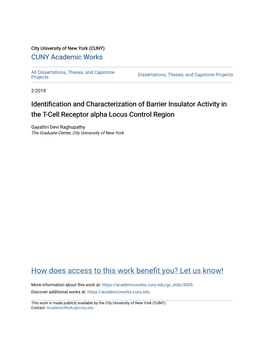 Identification and Characterization of Barrier Insulator Activity in the T-Cell Receptor Alpha Locus Control Region