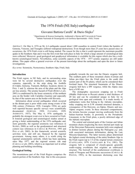 The 1976 Friuli (NE Italy) Earthquake