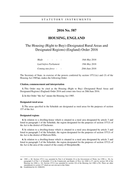 The Housing (Right to Buy) (Designated Rural Areas and Designated Regions) (England) Order 2016