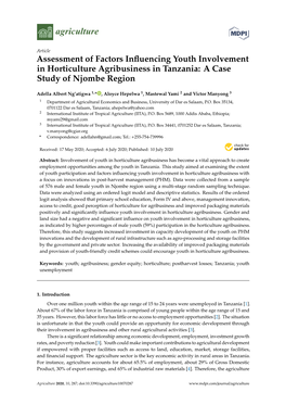 Assessment of Factors Influencing Youth Involvement in Horticulture