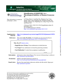 H Physiological Inhibitor of Human Granzyme Identification Of