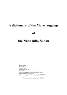 A Dictionary of the Moro Language of the Nuba Hills, Sudan