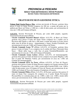 PROVINCIA Di PESCARA Settore Tutela Dell’Ambiente E Attività Produttive Servizio Tutela E Valorizzazione Dell’Ambiente