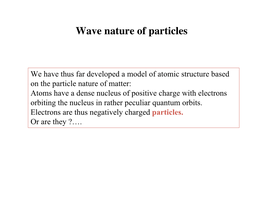 Wave Nature of Particles