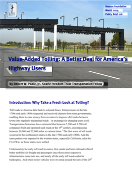 Value-Added Tolling: a Better Deal for America's Highway Users