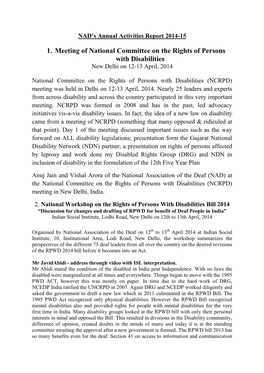 1. Meeting of National Committee on the Rights of Persons with Disabilities New Delhi on 12-13 April, 2014