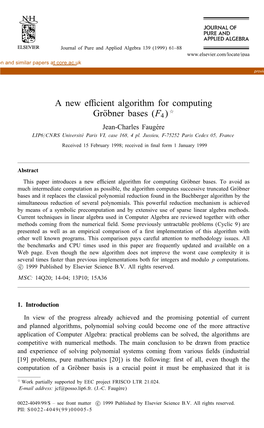 A New E Cient Algorithm for Computing Gr Obner Bases (F4)