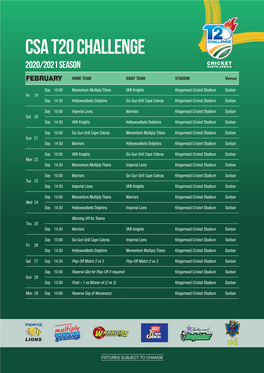 CSA T20 Challenge Fixtures