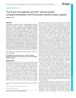 The N-End Rule Pathway and Ubr1 Enforce Protein Compartmentalization Via P2-Encoded Cellular Location Signals Anthony Tran*