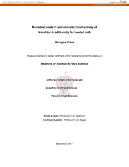 Microbial Content and Anti-Microbial Activity of Namibian Traditionally Fermented Milk