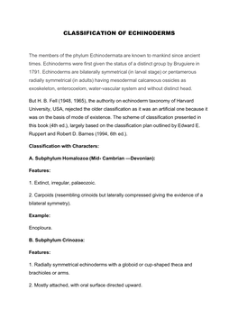 Classification of Echinoderms