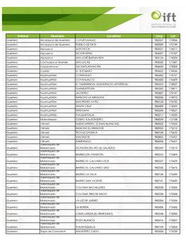 Entidad Municipio Localidad Long