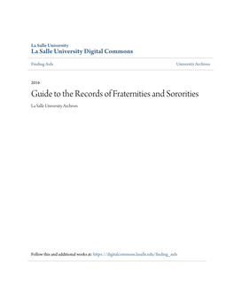 Guide to the Records of Fraternities and Sororities La Salle University Archives