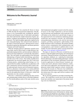 Welcome to the Phenomics Journal