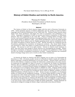 History of Zubiri Studies and Activity in North America