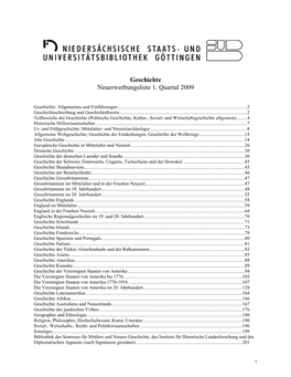 Geschichte Neuerwerbungsliste 1. Quartal 2009