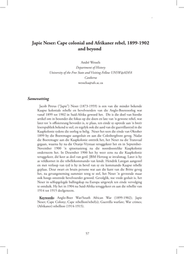 Japie Neser: Cape Colonial and Afrikaner Rebel, 1899-1902 and Beyond