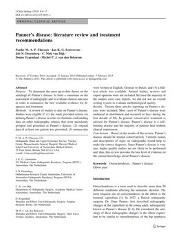 Panner's Disease: Literature Review and Treatment Recommendations