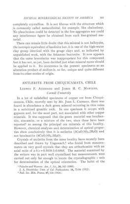 JOURNAL MINERALOGICAL SOCIETY of AMERICA 161 Completely Crystalline. It Is Not Fibrous with the Structure Which Is Commonly Call