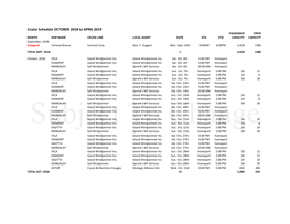 Cruise Schedule OCTOBER 2018 to APRIL 2019