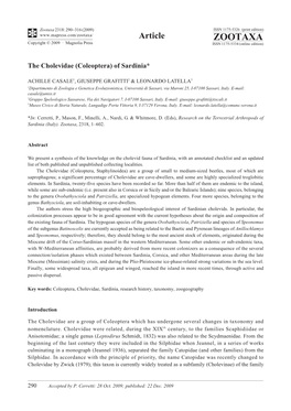 Zootaxa, the Cholevidae (Coleoptera) of Sardinia