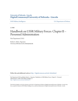 Handbook on USSR Military Forces: Chapter II -- Personnel Administration War Department (USA)