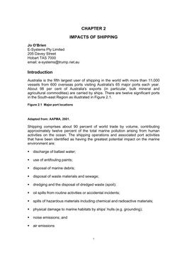 Imapacts of Shipping on the South-East Marine Region