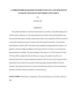 A Chironomid-Based Reconstruction of Late Holocene Climate Change in Southern Costa Rica