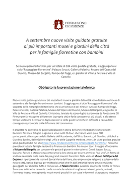 A Settembre Nuove Visite Guidate Gratuite Ai Più Importanti Musei E Giardini Della Città Per Le Famiglie Fiorentine Con Bambini