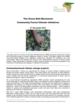 The Green Belt Movement Community Forest Climate Initiatives