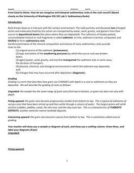 How Do We Recognize and Interpret Sedimentary Rocks in the Rock Record? (Based Closely on the University of Washington ESS 101 Lab 5: Sedimentary Rocks)