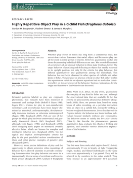 Highly Repetitive Object Play in a Cichlid Fish (Tropheus Duboisi) Gordon M