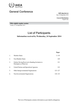 List of Participants Information Received by Wednesday, 24 September 2014