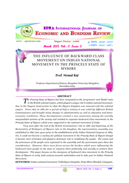 The Influence of Backward Class Movement on Indian National Movement in the Princely State of Mysore