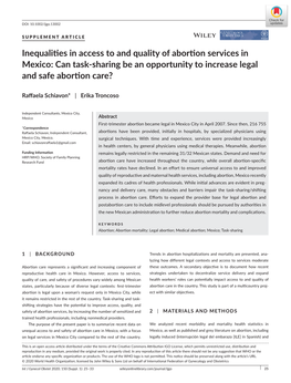 Inequalities in Access to and Quality of Abortion Services in Mexico: Can Task-­Sharing Be an Opportunity to Increase Legal and Safe Abortion Care?