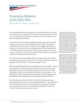 Preventing Problems at the Polls: Ohio by Billy Corriher and Liz Kennedy October 11, 2016