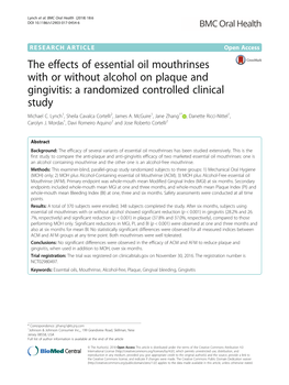 The Effects of Essential Oil Mouthrinses with Or Without Alcohol on Plaque and Gingivitis: a Randomized Controlled Clinical Study Michael C