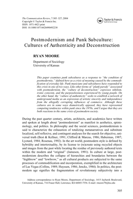 Postmodernism and Punk Subculture: Cultures of Authenticity and Deconstruction