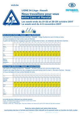 Nous Travaillons Pour Vous Entre Liers Et Herstal Les Week-Ends Du 21-22 Et 28-29 Octobre 2017 Le Week-End Du 4-5 Novembre 2017