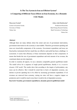 A Comparing of Different Taxes Effects on Iran Economy, by a Dynamic CGE Model