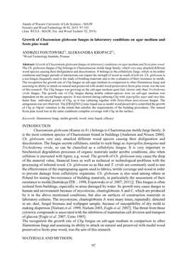 97 Growth of Chaetomium Globosum Fungus in Laboratory Conditions On