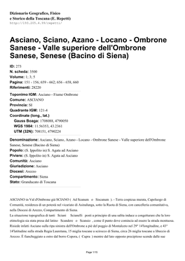Asciano, Sciano, Azano - Locano - Ombrone Sanese - Valle Superiore Dell'ombrone Sanese, Senese (Bacino Di Siena)