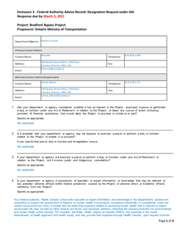 Bradford Bypass Project Proponent: Ontario Ministry of Transportation