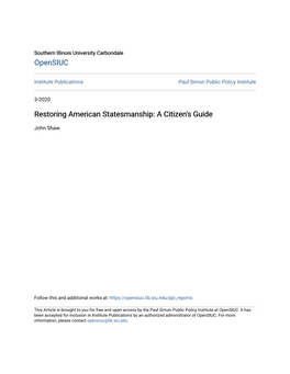 Restoring American Statesmanship: a Citizen's Guide