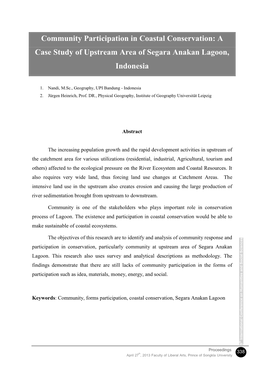 Community Participation in Coastal Conservation: a Case Study of Upstream Area of Segara Anakan Lagoon, Indonesia