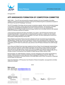 Atp Announces Formation of Competition Committee